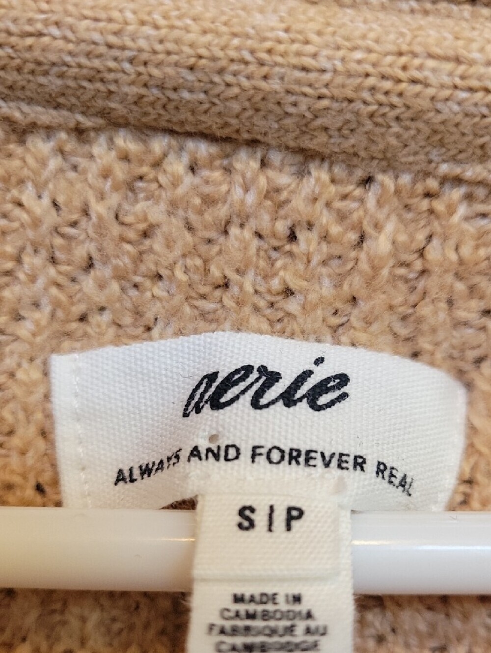 Aerie Oversized Waffle Knit Collared Sweater Beige Cozy Lounge Size Small NEW - Picture 2 of 11